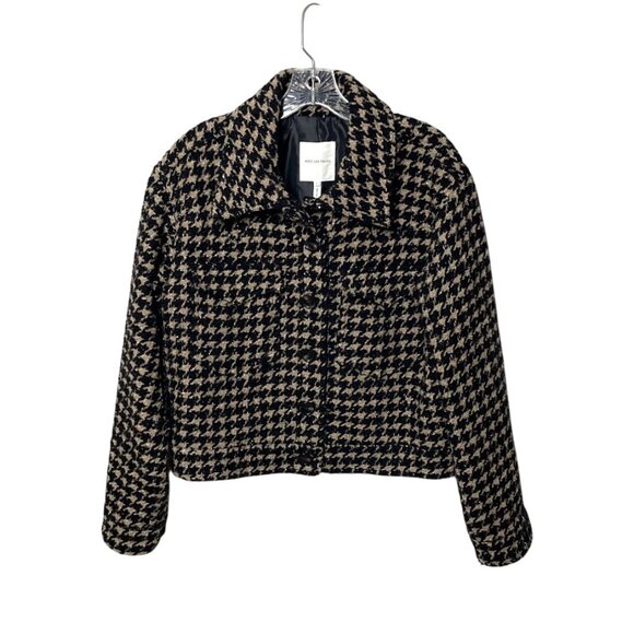 Avec Les Filles Lea Houndstooth Size L Cropped Tweed Wool Blazer Jacket Metallic - Picture 1 of 9